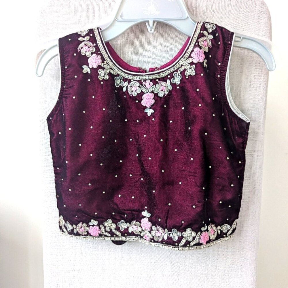 Girls Pink & Maroon Velvet Punjabi Indian 3 Piece Lengha Size 30 age 7-9